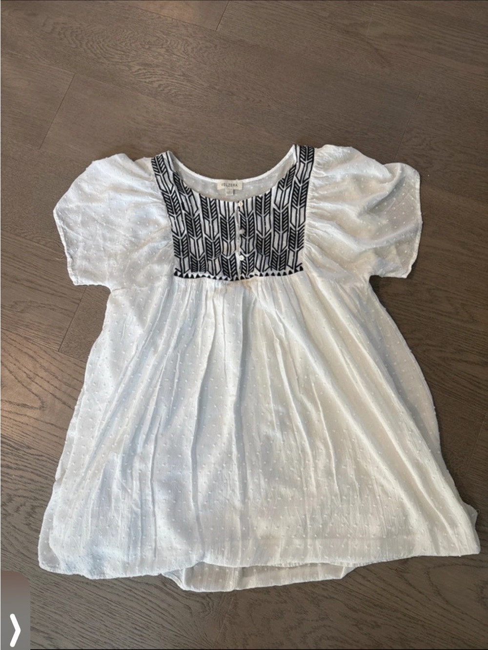 Velzera White Boho Embroidered Peasant Blouse Top - Size Large - Great Condition
